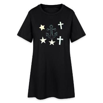 Chalk Nautik: Anker Sterne - Frauen T-Shirt-Kleid - Schwarz - Vorne