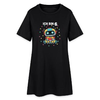 Ich bin 6 - Süßes Roboter zum 6. Geburtstag - Frauen T-Shirt-Kleid - Schwarz - Vorne