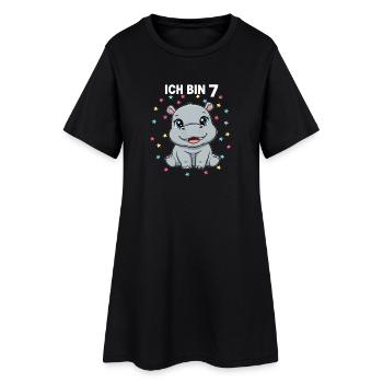Ich bin 7 - Süßes Nilpferd zum 7. Geburtstag - Frauen T-Shirt-Kleid - Schwarz - Vorne