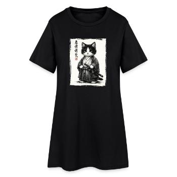 Samurai Cat Japanese Ukiyoe Warrior Kawaii - Women’s T-Shirt Dress - black - Front
