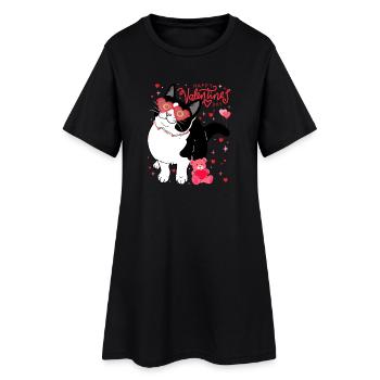 Chat de la Saint-Valentin avec des lunettes en forme de cœur - Robe T-shirt Femme - noir - Devant