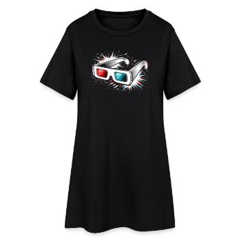 3D Brille Retro Kino Design   - Frauen T-Shirt-Kleid - Schwarz - Vorne