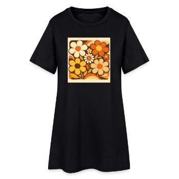 Fleurs rétro dans des tons de jaune - Robe T-shirt Femme - noir - Devant