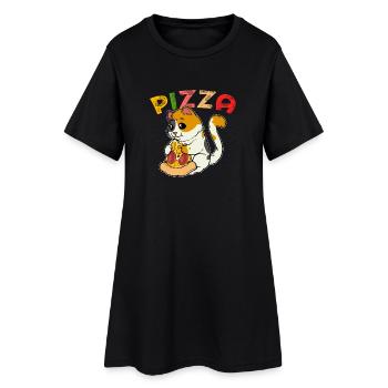 Pizza Cat : Chaton mignon avec du salami de pizza - Robe T-shirt Femme - noir - Devant