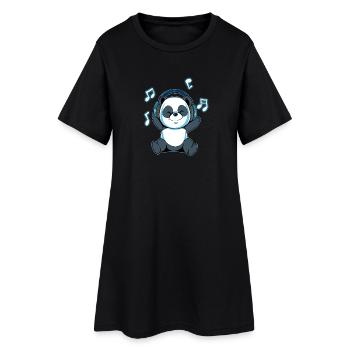 Musik Panda mit Kopfhörer: Süßes Musik Motiv - Frauen T-Shirt-Kleid - Schwarz - Vorne