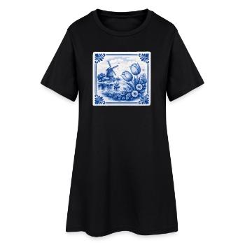 Tulipes et moulin à vent de Delft - Robe T-shirt Femme - noir - Devant