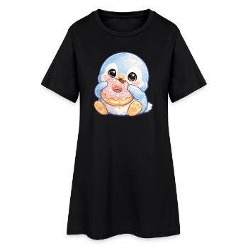 Petit Pingouin Donut - Robe T-shirt Femme - noir - Devant