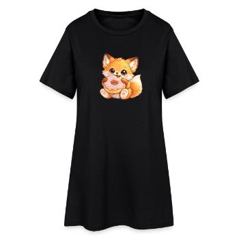 Fuchschen mit Donut - Frauen T-Shirt-Kleid - Schwarz - Vorne
