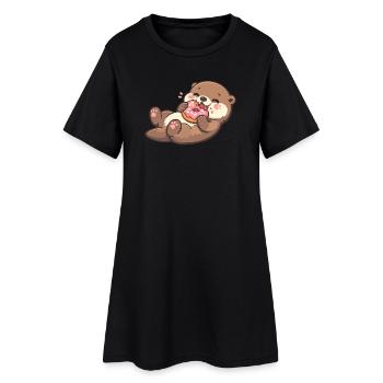 Ours en câlin avec un donut - Robe T-shirt Femme - noir - Devant