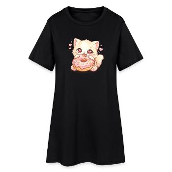 Chaton avec un donut - Robe T-shirt Femme - noir - Devant