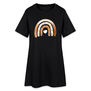 Leopard-Regenbogenherz-Arc - Frauen T-Shirt-Kleid - Schwarz - Vorne