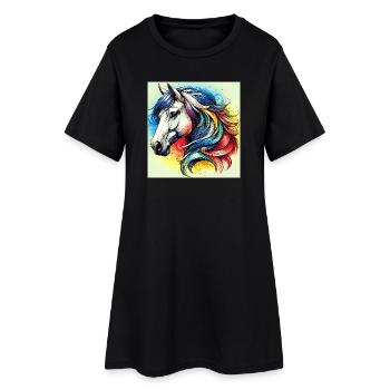 Pferd - Frauen T-Shirt-Kleid - Schwarz - Vorne
