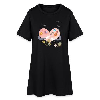 coeur avec des fleurs - Robe T-shirt Femme - noir - Devant