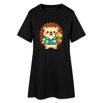 Hérisson avec une glace à la manière hawaïenne - Robe T-shirt Femme - noir - Devant