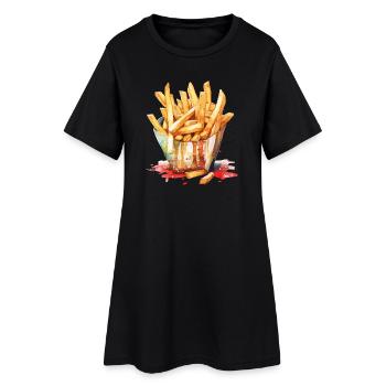 Pommes Frites Aquarell Kunstprint - Frauen T-Shirt-Kleid - Schwarz - Vorne