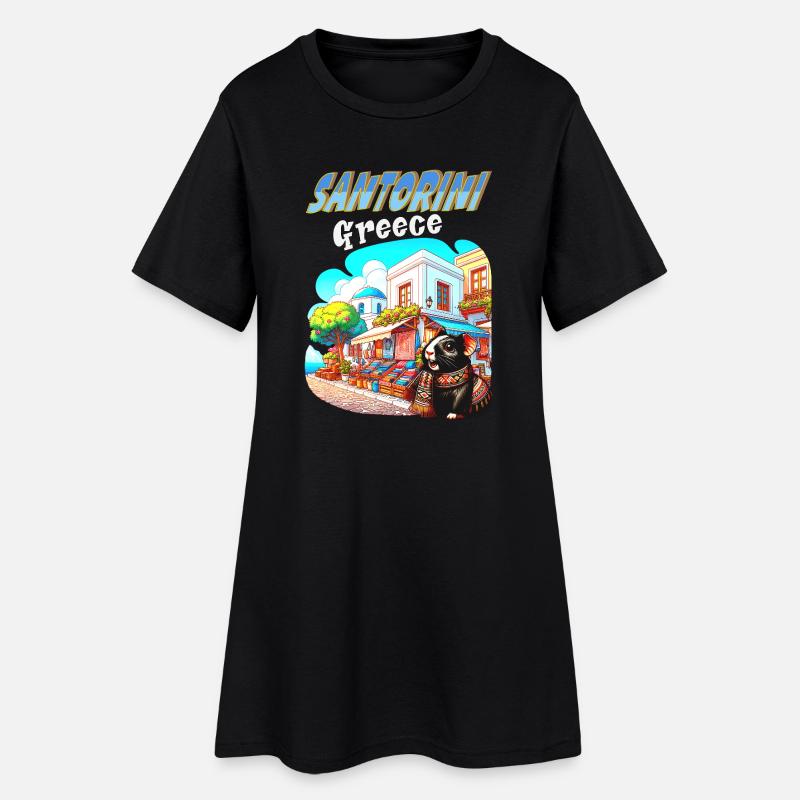 Aventures de cochons d’Inde à Santorin, Grèce - Robe T-shirt Femme - noir