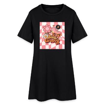 Pink retro roller skates - Women’s T-Shirt Dress - black - Front