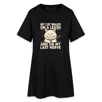 Un chat en laisse, c’est agaçant | Humour félin - Robe T-shirt Femme - noir - Devant