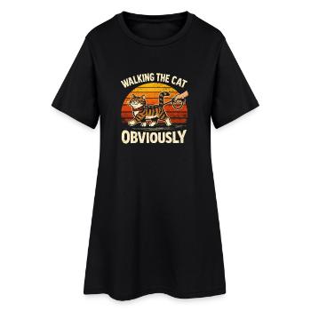 Katze Gassi führen | Katze an Leine - Frauen T-Shirt-Kleid - Schwarz - Vorne