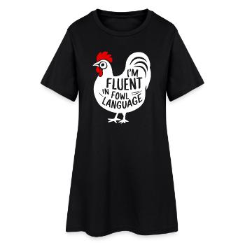 Ich spreche fließend Vogelsprache, witzig, witzig. - Frauen T-Shirt-Kleid - Schwarz - Vorne