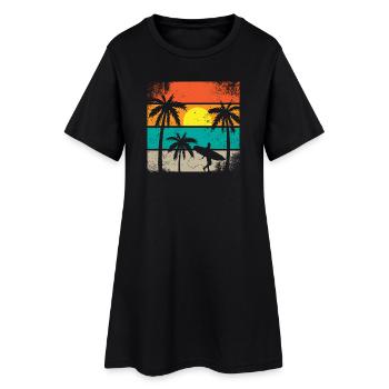 Sunset Surf Palm - Frauen T-Shirt-Kleid - Schwarz - Vorne
