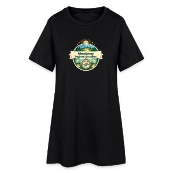 Abenteuer beginnt draußen – Naturkompass - Frauen T-Shirt-Kleid - Schwarz - Vorne