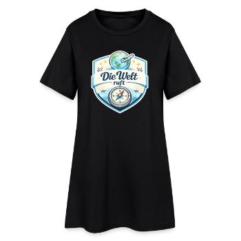 Die Welt ruft Reisepatch - Frauen T-Shirt-Kleid - Schwarz - Vorne