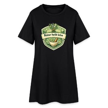 Natur heilt leise Kräuterlogo - Frauen T-Shirt-Kleid - Schwarz - Vorne