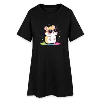 Hamster arcenciel lunettes roses - Robe T-shirt Femme - noir - Devant