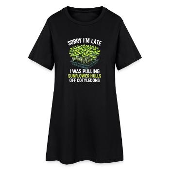 Too late because of sunflower covers | Microgreens - Women’s T-Shirt Dress - black - Front