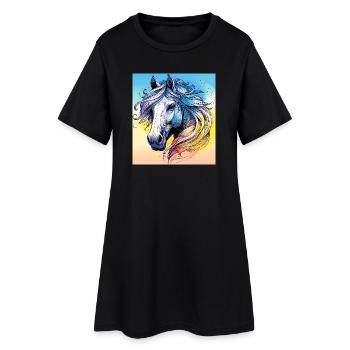 Pferd - Frauen T-Shirt-Kleid - Schwarz - Vorne