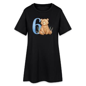 Watercolor Bear with Number 6 - Women’s T-Shirt Dress - black - Front