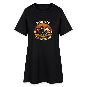 Gelassen mit Biss | Piranha Vintage Humor - Frauen T-Shirt-Kleid - Schwarz - Vorne