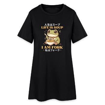 Life Is Soup I Am Fork - Lustiger Frosch Humor - Frauen T-Shirt-Kleid - Schwarz - Vorne
