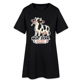 Kuh „Nicht schwierig. Echt.“ – Lustiges Statement  - Frauen T-Shirt-Kleid - Schwarz - Vorne
