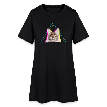 Neon Retro Cat Geometric Triangle Art - Women’s T-Shirt Dress - black - Front