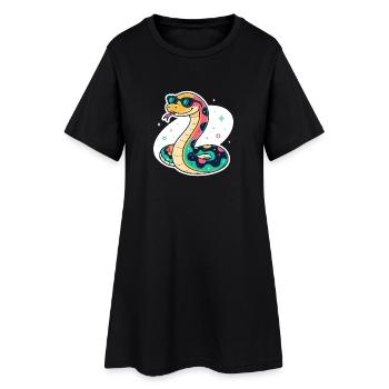 Bunte Schlange mit Sonnenbrille - Frauen T-Shirt-Kleid - Schwarz - Vorne