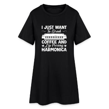 Harmonica Musican Just Want To Drink Coffee - Frauen T-Shirt-Kleid - Schwarz - Vorne
