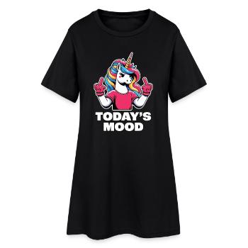 Unicorn Regenbogenmähne Heutige Laune Mittelfinger - Frauen T-Shirt-Kleid - Schwarz - Vorne