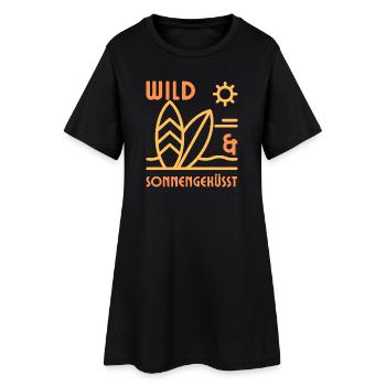 Sonnengeküsst Shirt – Sommer Strand Surf Urlaub  - Frauen T-Shirt-Kleid - Schwarz - Vorne