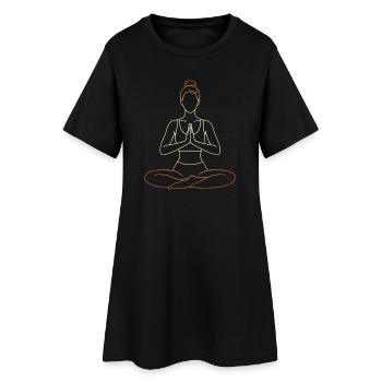 Gold Yoga Woman Line Art Meditation Design - Women’s T-Shirt Dress - black - Front