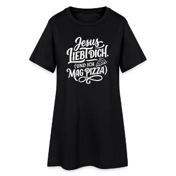 Jesus liebt dich und ich mag Pizza - Frauen T-Shirt-Kleid - Schwarz - Vorne