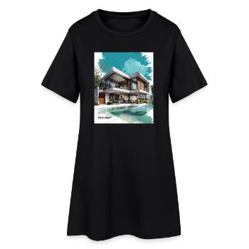Ex' moderne Villa am Pool - Frauen T-Shirt-Kleid - Schwarz - Vorne