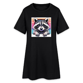 Waschbär - Frauen T-Shirt-Kleid - Schwarz - Vorne