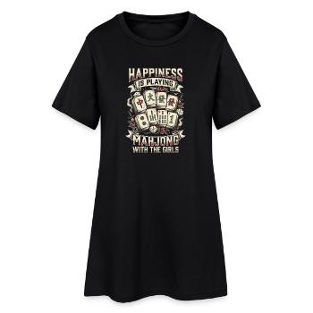 Mahjong Freude mit den Mädels - Frauen T-Shirt-Kleid - Schwarz - Vorne