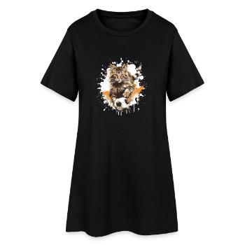 Katze Fussball Team - Frauen T-Shirt-Kleid - Schwarz - Vorne