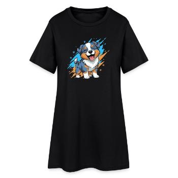 Ami chiot joyeux dans une touche de couleur - Robe T-shirt Femme - noir - Devant