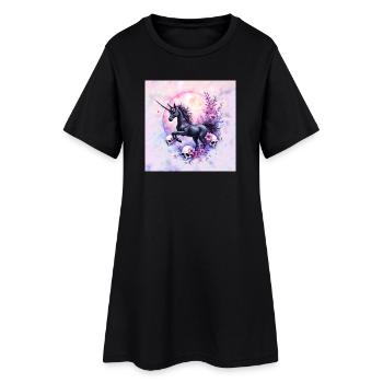 Lunar Unicorn with Flowers and Skulls - Women’s T-Shirt Dress - black - Front