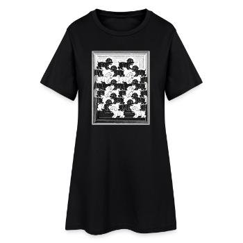 Dachshund Puppies in Monochrome Pattern - Women’s T-Shirt Dress - black - Front