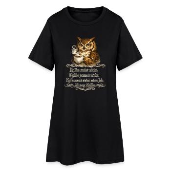Kaffee Redet Nicht Eule Spruch - Frauen T-Shirt-Kleid - Schwarz - Vorne